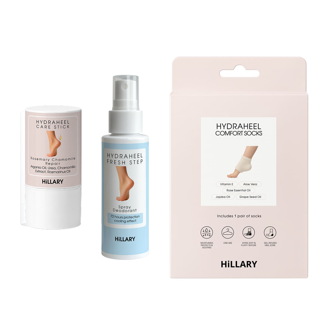 Набір для потрісканих п’ят із розмарином та ромашкою Hillary HydraHeel Repair & Comfort Set
Набір для потрісканих п’ят із розмарином та ромашкою Hillary HydraHeel Repair & Comfort Set