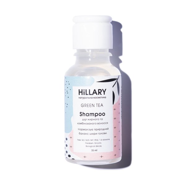 ПРОБНИК Натуральний шампунь для жирного і комбінованого волосся Hillary GREEN TEA Shampoo, 35 мл - фото №1