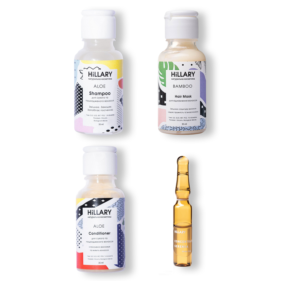 Starter kit for dry and damaged hair Hillary + Serum for hair Hillary CONСENTRATE SERENOA, 2 ml