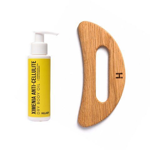 Wooden gouache body scraper + Anti-cellulite dry oil with ximenia 250 ml