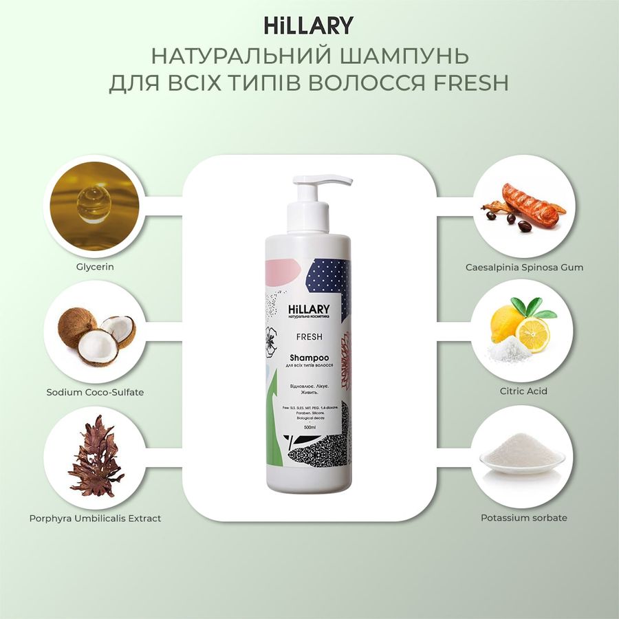 Natural shampoo for all hair types Hillary FRESH Shampoo, 500 ml