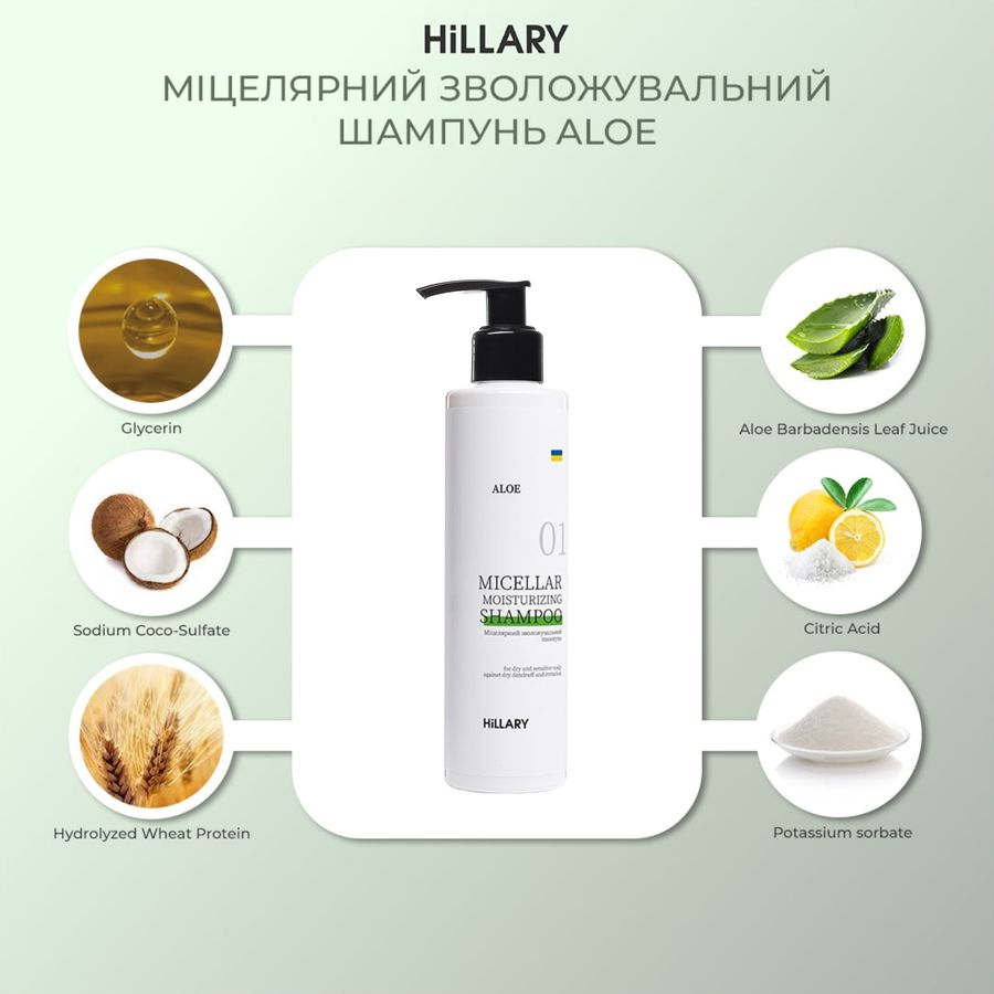 Міцелярний зволожувальний шампунь Aloe Hillary Aloe Micellar Moisturizing Shampoo, 250 мл - фото №1