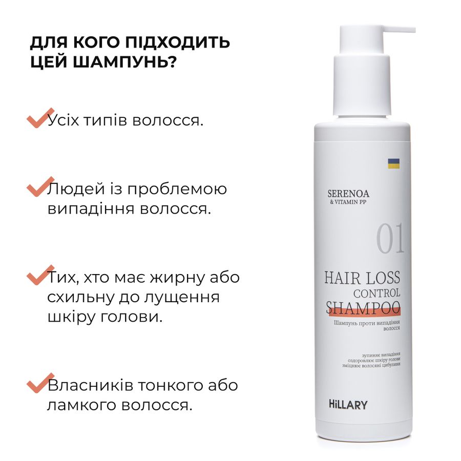 Шампунь проти випадіння волосся Hillary Serenoa & РР Hair Loss Control Shampoo, 250 мл - фото №1