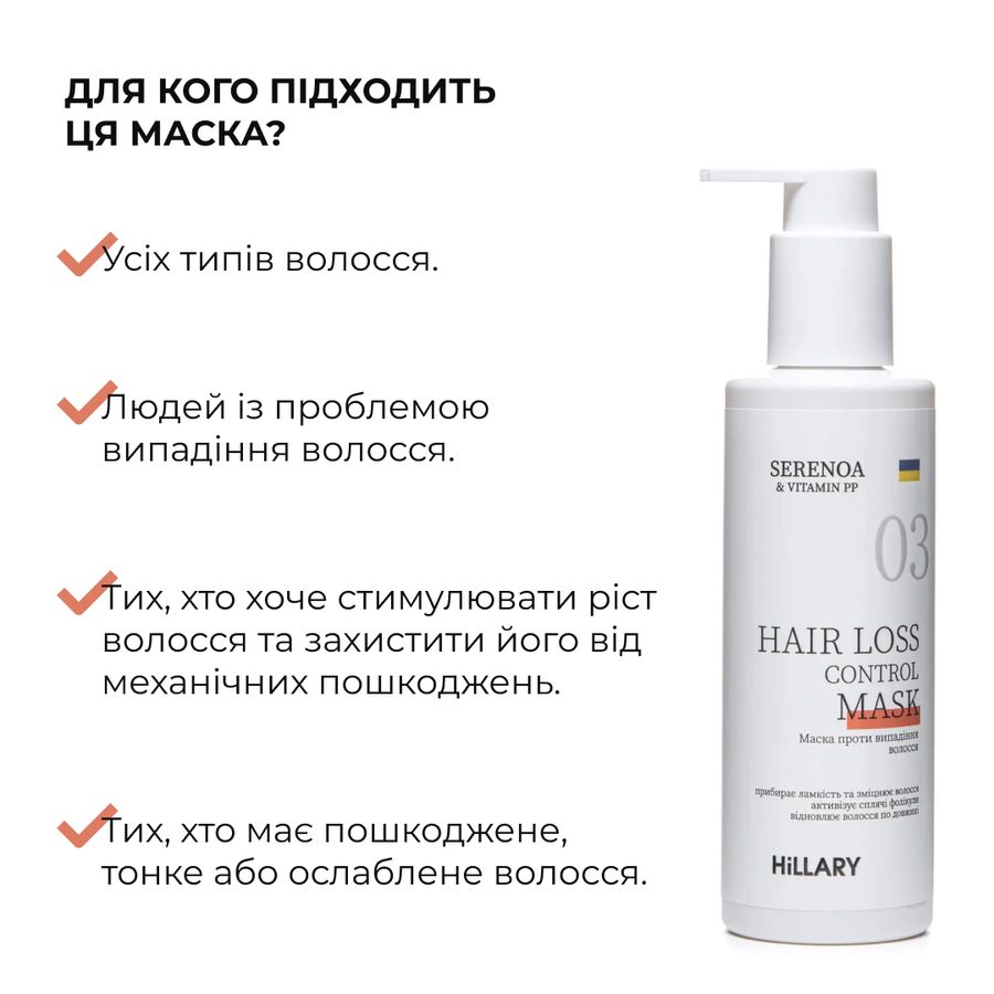 Маска проти випадіння волосся Hillary Serenoa & РР Hair Loss Control Mask, 200 мл - фото №1