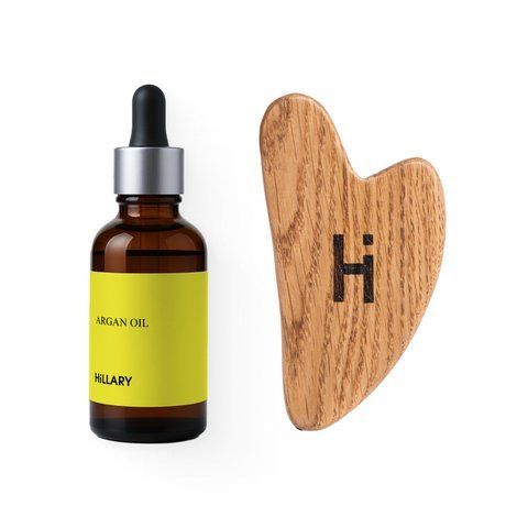 Wooden Gua Sha Face Scraper + Organic Argan Oil