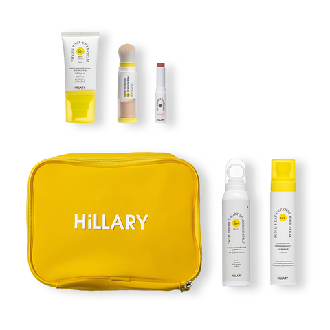 Комплексный солнцезащитный набор SPF Summer Box + Жёлтая косметичка, 22x15 см - фото №1