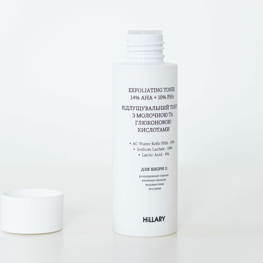 Відлущувальний тонер з молочною та глюконовою кислотами HiLLARY Exfoliating toner 14%AHA + 10% PНА, 100 мл - фото №1